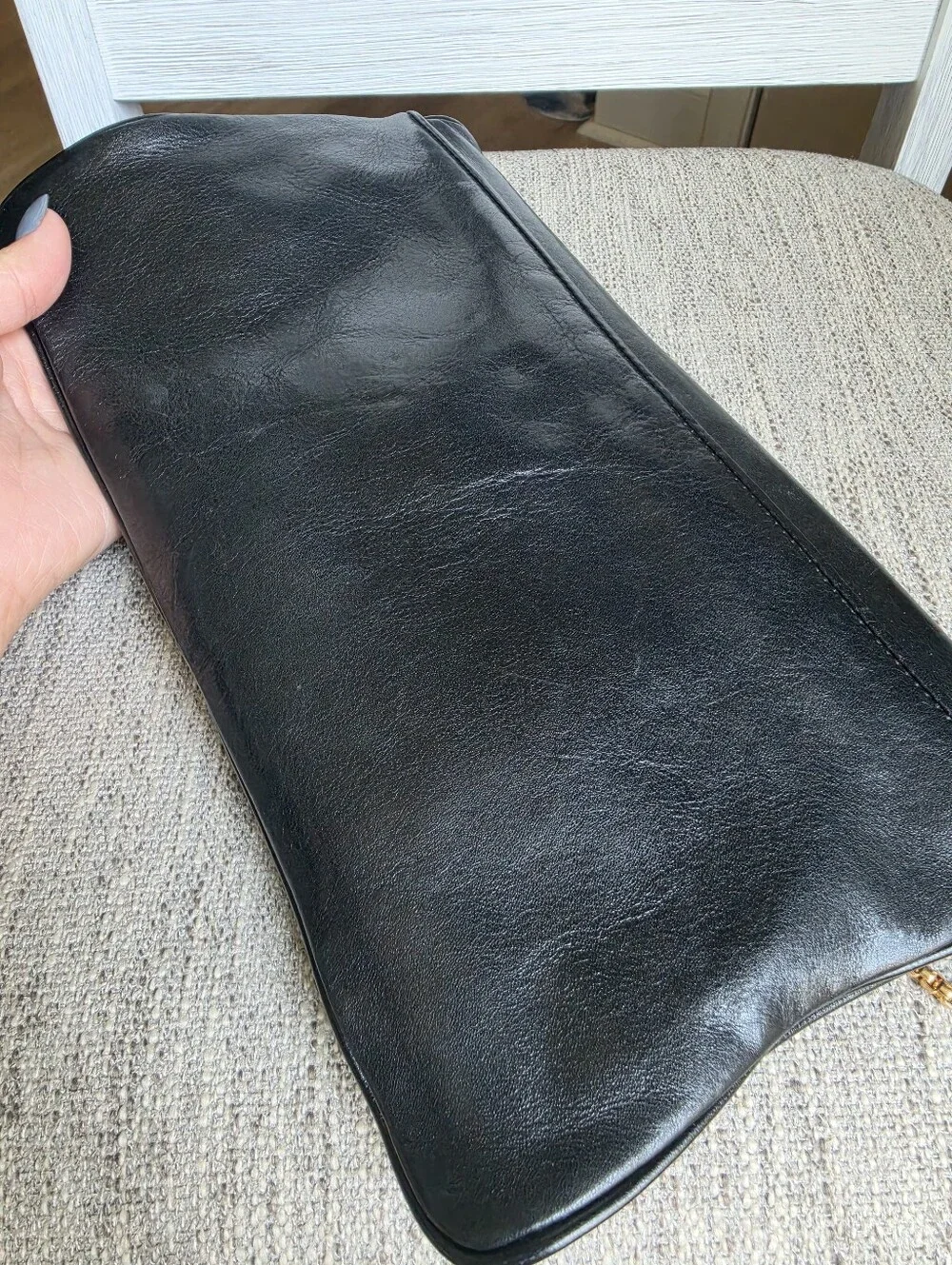 Tory Burch Black Leather Logo Chain Clutch